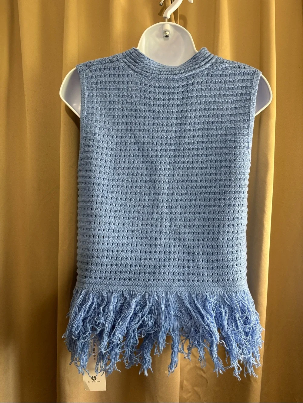 Sleeveless Light Blue Sleeveless Sweater Fringe Top - Picture 2 of 5